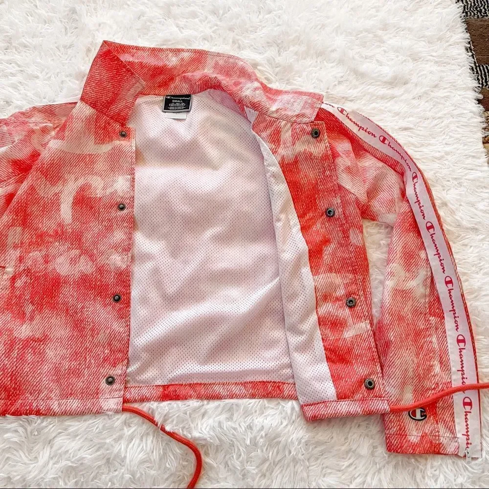 Champion Orange/Pink/White Zipper Tape Coach Cropped Jacket; SZ S; EUC